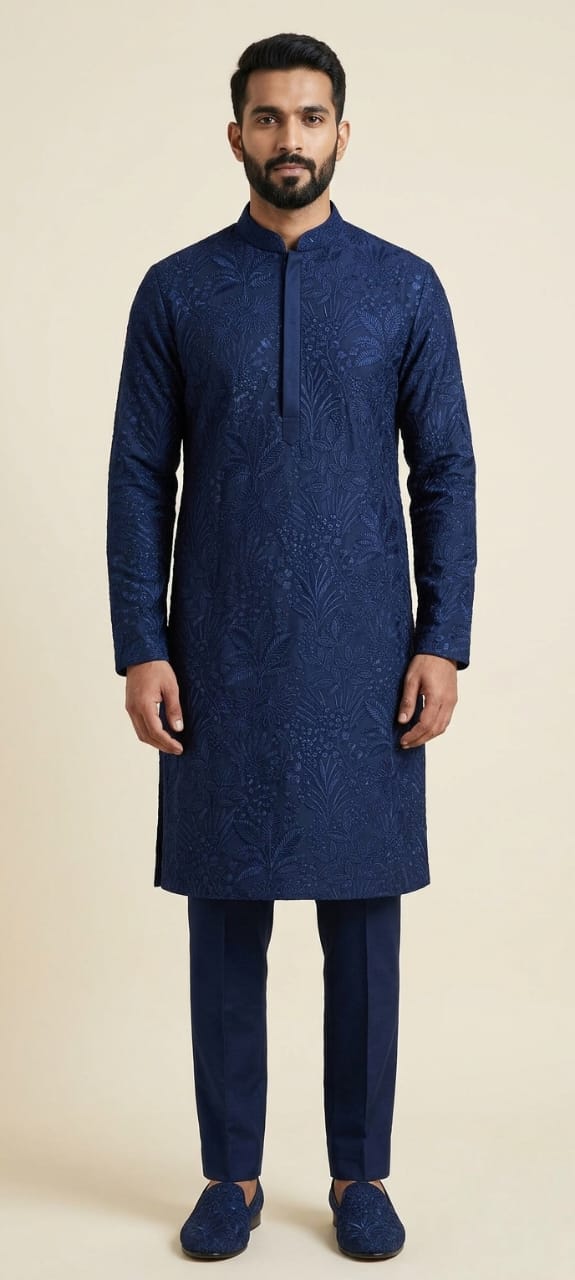 Swings in blue Chikankari kurta